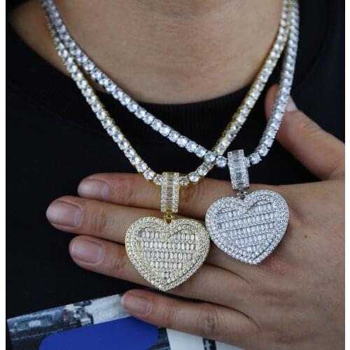 Hip Hop Bling Boy Men Jewelry 2021 New Top Quality Iced Out Bling Heart Pendant Necklace