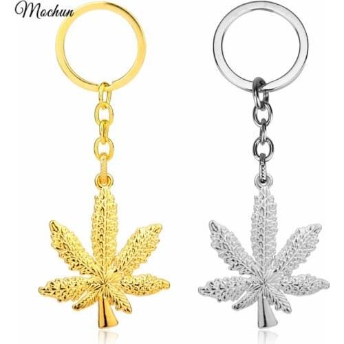 MQCHUN 2017 New Iced Out Weed HipHop Keychains Gold Color Maple Leaf Pendant Hip Hop Car Key Chains Fashion Gift for Men