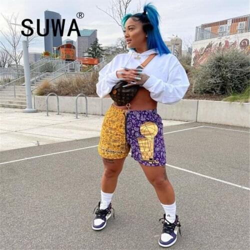 2021 New Product Cool Girl BF Style Streetwear Vintage Trendy Print Women Straight Knee Length Pants Sports Basketball Clothing