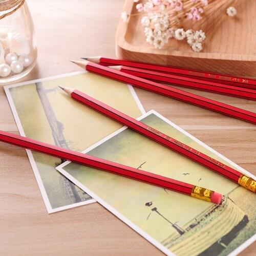 12pcs brand new red wooden pencil 2B pencil eraser school office stationery