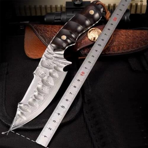 Free shipping VG10 Damascus steel hand forged very sharp straight knives outdoor camping EDC tools high collection value knives