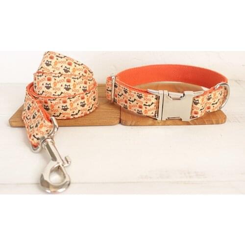 Customized Dog Collar Engraved Puppy ID Tag Leash Collar Set Adjustable Outdoor Fashion Print Pet Collar Leash THE HALLOWEN