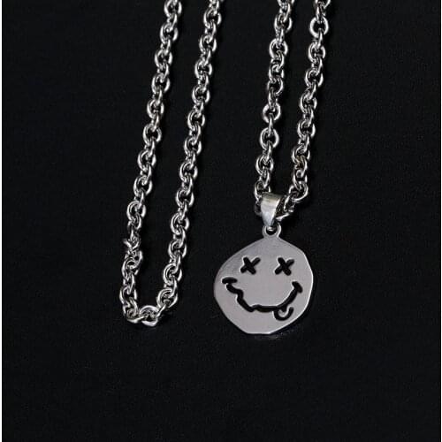 Punk Gothic Smile Face Neck Pendant necklace for Women Men Long Chain Goth Necklace Couple Jewelry 2021 korean fashion Collar