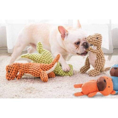 Plush Dinosaur Shape Puppy Big Dog Squeaker Toy Bite-resistand Pet Dog Chew Toys for Dogs French Bulldog Playing Pet Accessories