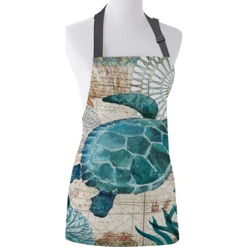 Undersea World Sea Turtle Marine Life Printed Aprons Kitchen Home Canvas Bib Female Adult Kids Cooking Dining