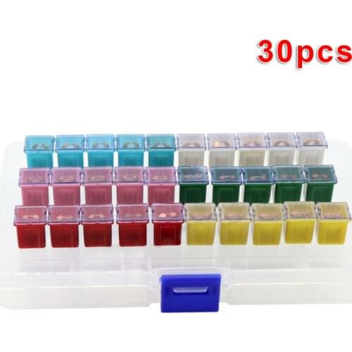 30pcs/set FUSE LINK CARTRIDGE AUTOMOTIVE CAR ASSORTMENT FUSES 20/25/30/40/50/60A ABS+Copper 180*110*25mm Auto Fuse Max 32V/DC