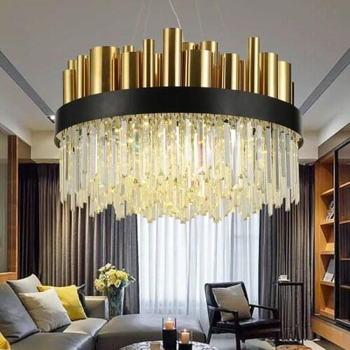 Luxurious modern LED crystal lights stainless steel simple atmospheric art Nordic light villa restaurant crystal lamp D50cm
