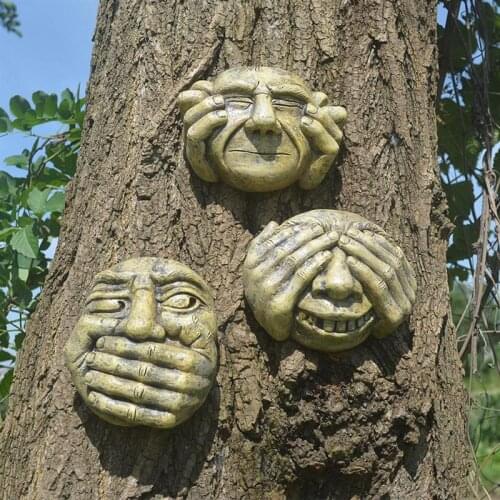 Garden Sculpture Funny Hanging Man Face Craft Do Not Look Or Listen Or Say For Garden Tree Decor Garden Jardin Garden Decoration