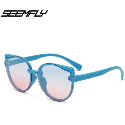 Seemfly Sunglasses Kids Big Frame Personality Sun Glasses Fashion Cute Girls Cat Eye Vintage Goggle Mirror UV400 Shades Eyewear