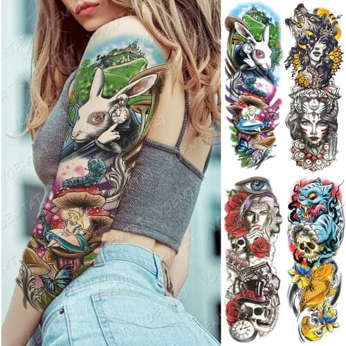Large Arm Sleeve Tattoo Waist Leg Waterproof Temporary Tatto Sticker Alice In Wonderland Body Art Full Fake Tatoo Women Men
