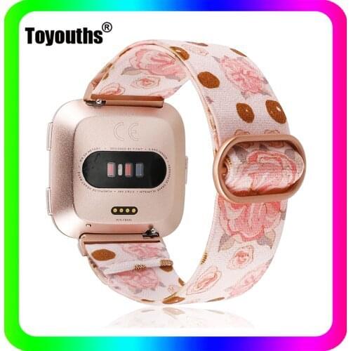Toyouths Nylon Loop Strap for Fitbit Versa Adjustable Elastic Scrunchie Strap for Fitbit Versa 2 Band Watch Replacement Bracelet