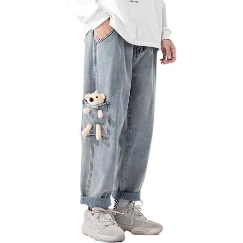 Spring Hong Kong Style Outdoor Scene Plus Size Male Hong Kong Style Net Red Straight-leg Jeans