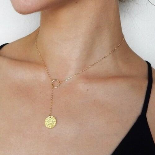 Vintage Bohemian Style Necklace Gold Color Initial Round Pendant Necklace Aesthetic Womens Jewelry Collares Naszyjnik