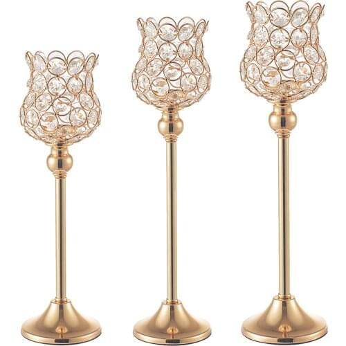 Vintage Crystal Tea Light Candle Holder Gold Wedding Dinner Table Flameless Candelabra Pillar Candlesticks Party Candles Lantern