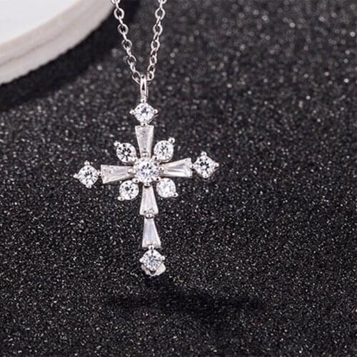 WENDYFO New Women Fashion Cross Necklace Pendant Zircon Prayer Chain Necklaces Female Christian Jewelry Gift