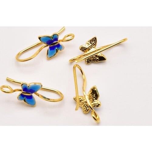1 Pair 19mm*6mm 18K Brass Gold-Plated Butterfly Shaped Ear Hooks Earrings Clasps Making For Diy Jewelry Earring JA0309