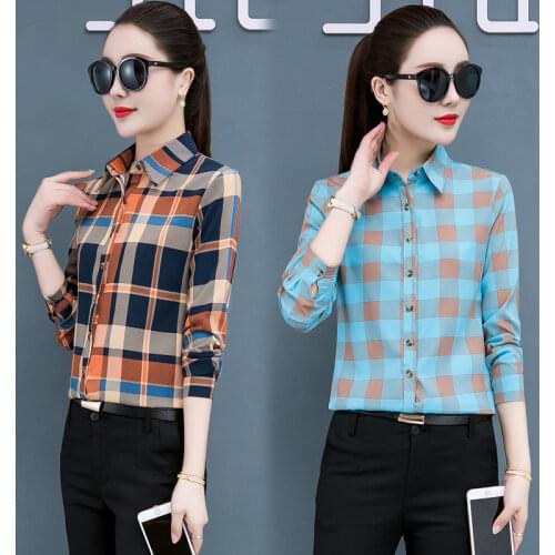 Women Blouse Spring Summer Plaid Long Sleeve Top Coat Womens Clothing Blusas Ropa De Mujer