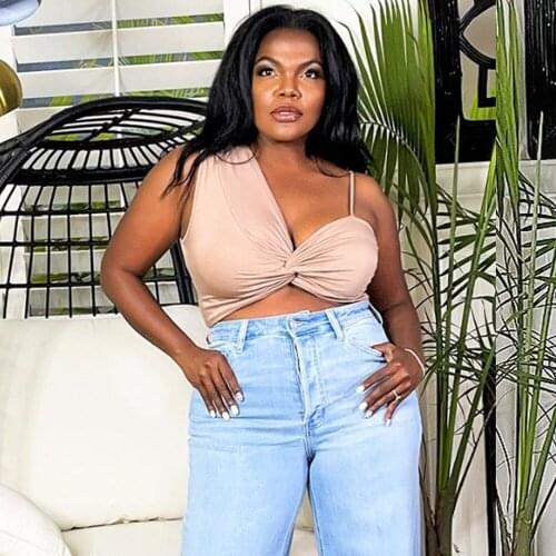 2021 Khaki Irregular Vest for Women Ladies Pleated Sleeveless One Shoulder Crop Top Female Sexy Summer Party Beachwear Slim Top