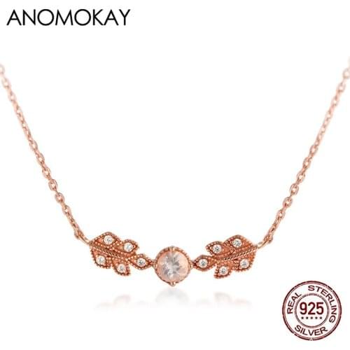 Anomokay Classic Tree Flower Lace Rose Gold Color Necklace for Women Gift Genuine Sterling 925 Silver Necklace Jewelry Gift