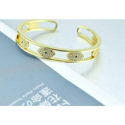 Gold Color Fashion CZ Evil Eye Bangles for Women Girl Wholesale Bracelet & Bangle Female Lucky Party Jewelry Gift