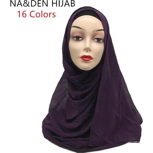 1PC Hot sale Glitter shalws Muslim hijab Chiffon NEW Women shimmer scarves Long head muffler Islamic scarf Ladies wrinkled wraps