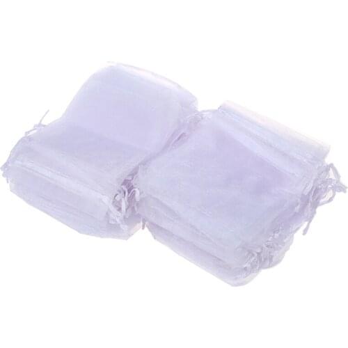 100pcs White Eyelash Organza Drawstring Pouches Jewelry Party Wedding Favor Gift Bags 4"X5"