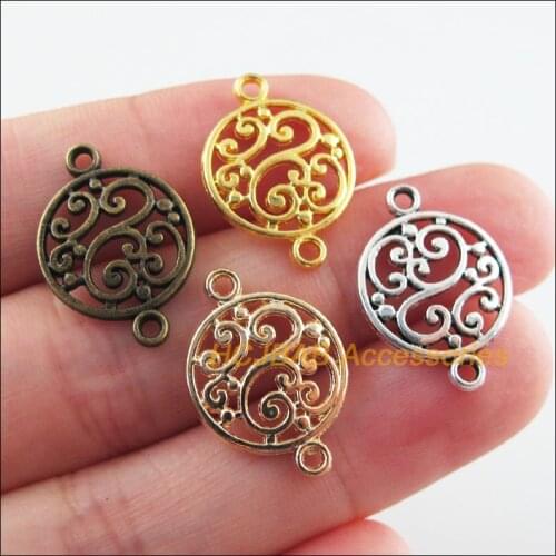 40Pcs Retro Tibetan Silver Tone Antiqued Gold Bronze KC Gold Tone Flower Charms Connectors 14x20.5mm