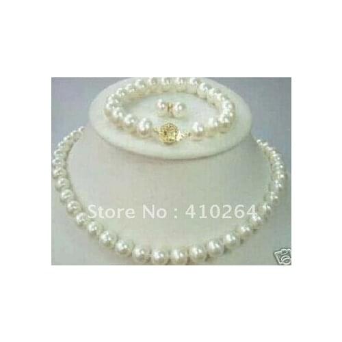 7-8MM salt water Pearl necklace earring bracelet jewelry set