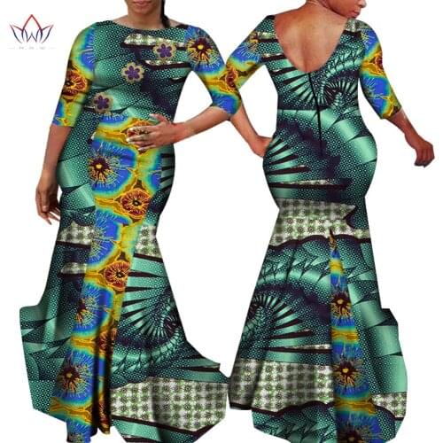 African Women Clothing Long Sleeve Dress Evening Sexy Backless Party Dresses Mermaid Dress Christmas Gift Plus Size BRW WY7535