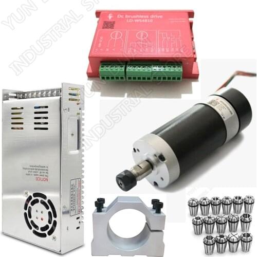 500W Brushless Spindle 60Ncm DC48V ER11 12000rpm Motor Driver Power Supply Clamp 15pcs Collets Kits Match MACH3 for CNC Milling