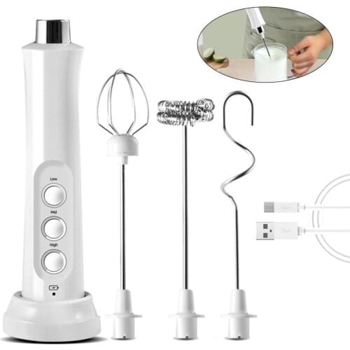 USB Rechargeable Blender Milk Frother Handheld Electric Mixer Foam Maker Stainless Whisk 3 Speed for Coffee Cappuccino