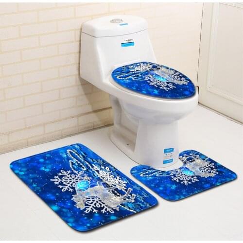 Toilet Seat Cover Chrismas Style Bathroom Carpets Bath Mat Set Thicken 3D Printed Bathroom Floor Carpets Toilet Rugs WC Doormat