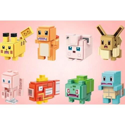 Pokemon Building Blocks Blind Box Charmander Bulbasaur Eevee Squirtle Cartoon Pokemon Assembling Toys Kids Educational Toys Gift