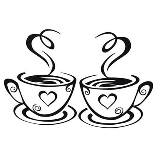 Double Coffee Cups Wall Stickers wonderful Design tea Cups Room Decoration Vinyl Art Wall Decals Adhesive Stickers Kitchen Decor