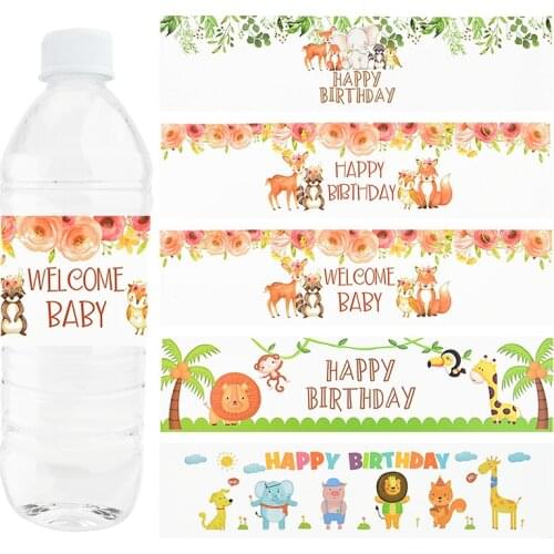 24Pcs Jungle Safari Water Bottle Label Cartoon Lion Animal Theme Kids Birthday Party Water Bottle Wrappers For Baby Shower Decor
