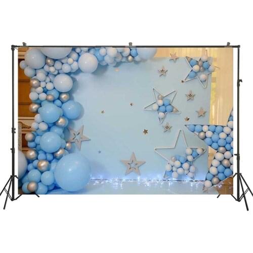 Boy Photography Background Blue And Silver Bday Photoshoots Decoration Wallpaper Balloons Arch Star Portrait Cake Smash Backdrop
