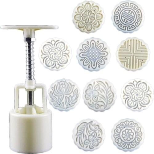 100g Mooncake Mold 10pcs Stamps Barrel Hand Press Moon Cake Pastry Mould DIY Bakware Mid-autumn Festival