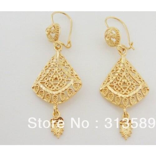 Foromance/ WELL CARVED GREAT - YELLOW GOLD GP OVERLAY STUD OWL DANGLE TALL 2.36" EARRING /GREAT GIFT