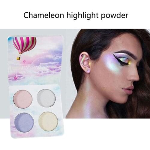 HANDAIYAN 4 color Pigment Highlighter Shimmer Shine Rainbow Palette Cosmetic Makeup Highlighter Powder Maquillage