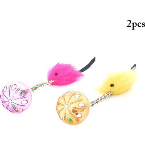 2Pcs Colorful Cat Toy With Bell Artificial Fur Fish Rope Cat Ball Toy Plastic Cat Toys Interactive Ball Bell Pet Supplies