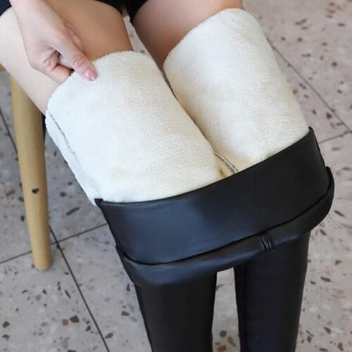 PU Leggings for Women Black Faux Leather Pants Slim Skinny Female Legging Pants Women High Waist Warm Thick Velvet Trousers
