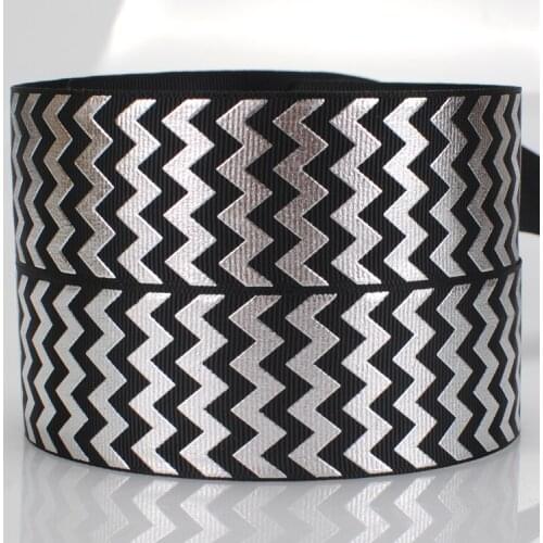 Wave Stripe Sliver Foil Printed 5yards 38mm Grosgrain Ribbon for DIY Bow