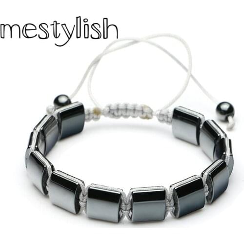 Mestylish Fashion Handmade Braiding Hematite Stone Square Beads Bracelet Jewelry Fit For Men and Best Friends and Lovers