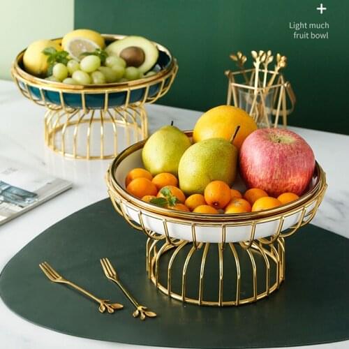 Metal Iron Frame Ceramic Fruit Tray Living Room Coffee Table Candy Snack Tray Dried Fruit Storage Tray Home Decoration Modern