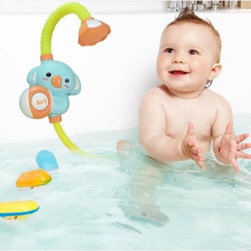 Cute Electric Elephant Water Pump With 360 Degrees Adjusted Hose Baby Bath Shower Head Spout Rinser Kids Shower Fun Toys