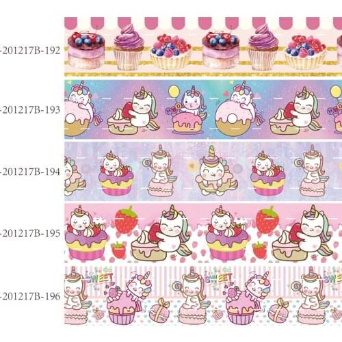 50 yards/lot) Hot sale 25mm 38mm cartoon unicorn and donuts printed grosgrain ribbon