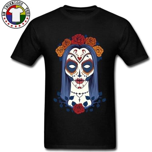 Day of the Dead Sugar Skull T Shirt Mens Novelty Faddish Tees On Sale Best Gift PP Rose Christian Skull T-Shirt For Men