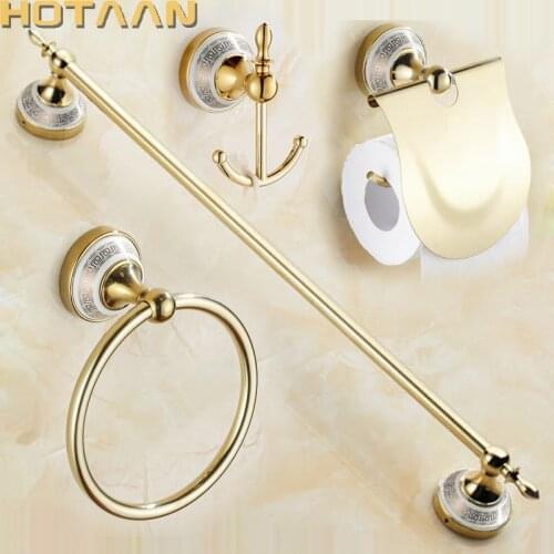 Hotaan Bathroom Hardware Set Paper Holder Towel Rack Robe Hook Towel Bar Towel Ring Stainless Steel Gold Bathroom Accessories