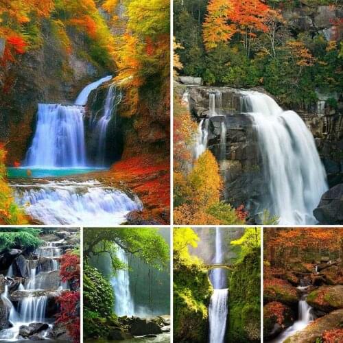 5D DIY Diamond Painting Landscape Waterfall Cross Stitch Set Full Drill Embroidery Mosaic Art Picture of Rhinestones Decor Sale