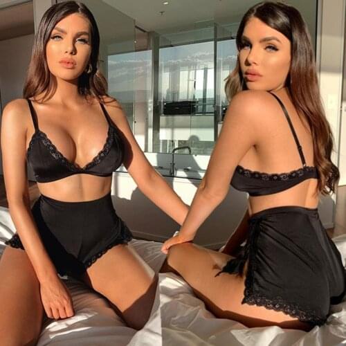 New Underwear pajamas set Women Lace Bra Shorts Lingerie Set Lingerie Sleepwear Pajamas Underwear lenceria mujer Nightwear 3XL